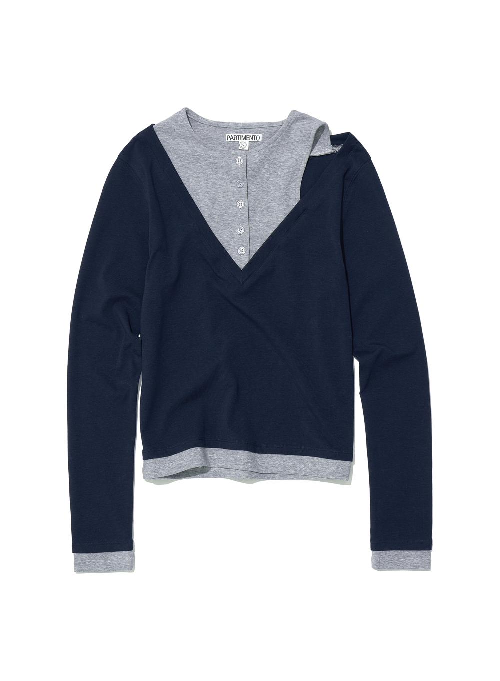 [WOMEN] ALL-IN-ONE LAYERED COMBI LONG SLEEVE TEE_NAVY