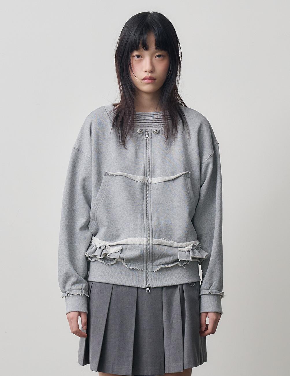 Soft ruffle ribbon detail jumper_gray