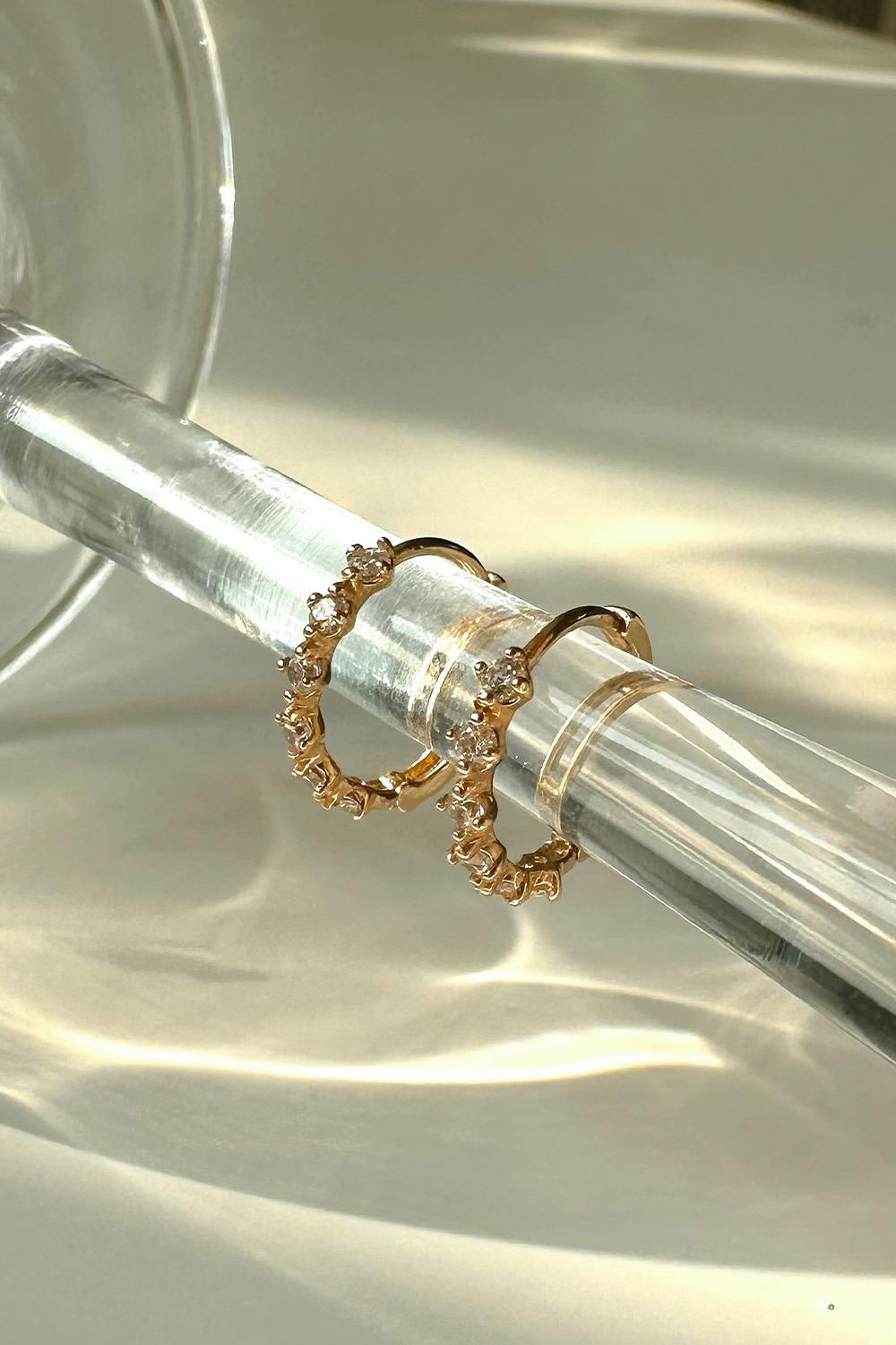 14k shine cubic one touch ring earring