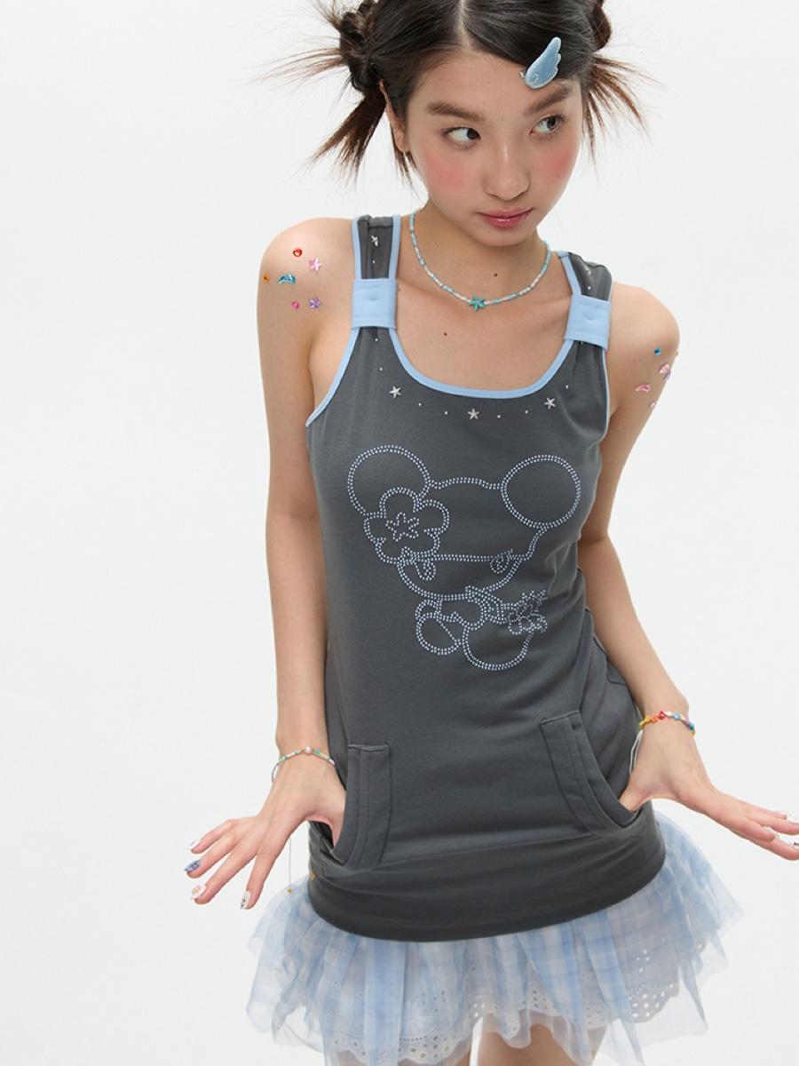 BETWEENAND X SUNONEBIRD Beads Fake Pocket Tank Top (2color)