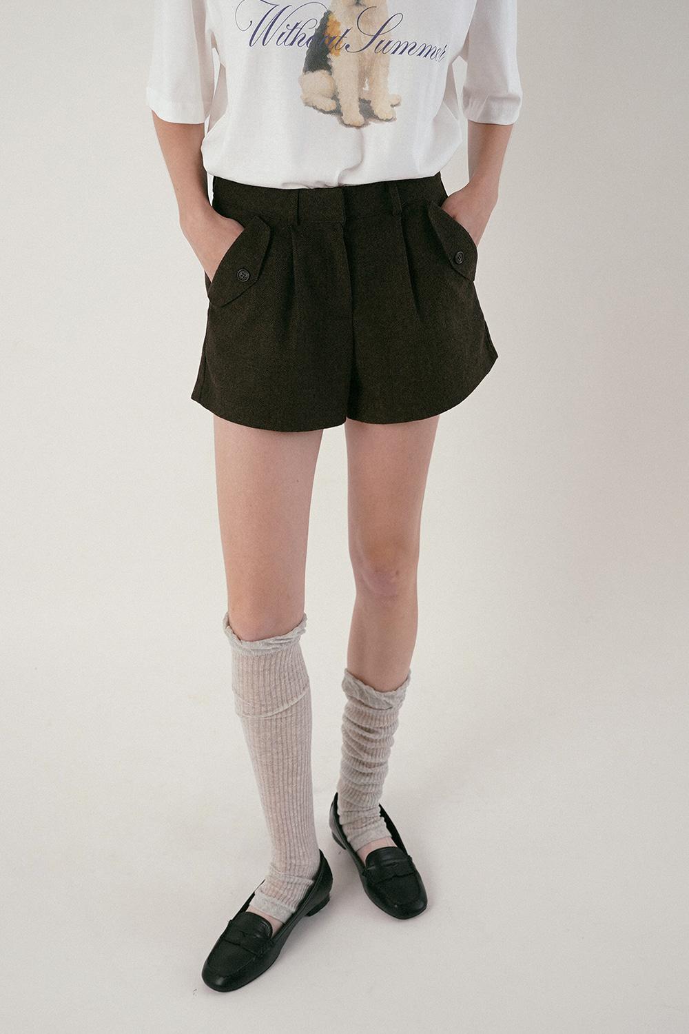 Pocket herringbone shorts_brown
