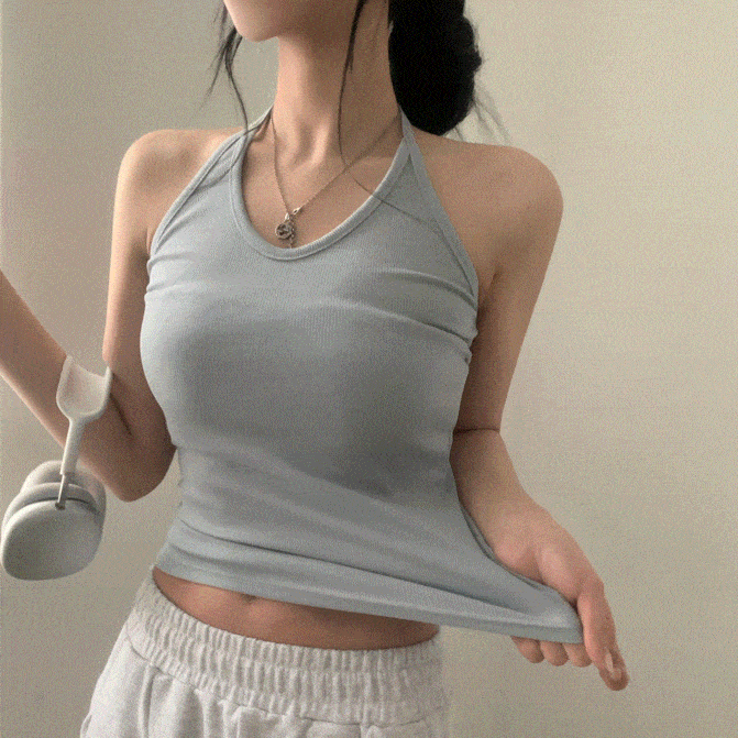 슈가파우더 [고퀄리티/레이어드] 탄탄 얇은끈, 홀터넥 골지 나시,슬리브리스