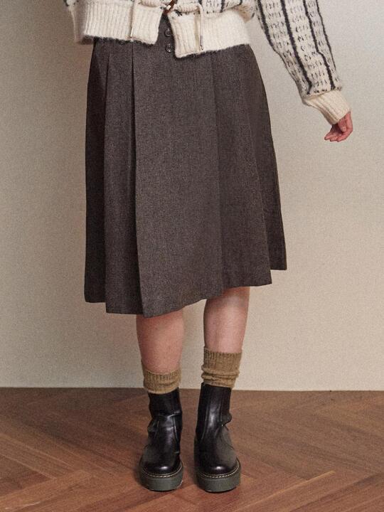 W PLEATS CHECK SKIRT [BROWN]