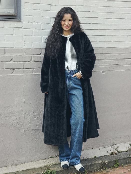 스트라이프 퍼 맥시 코트 (2COL) Y5O008