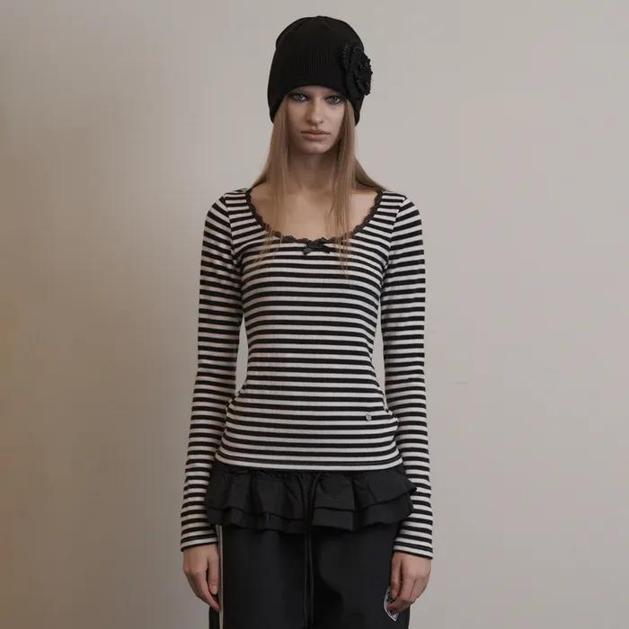 STRIPE LACE TOP / WHITE