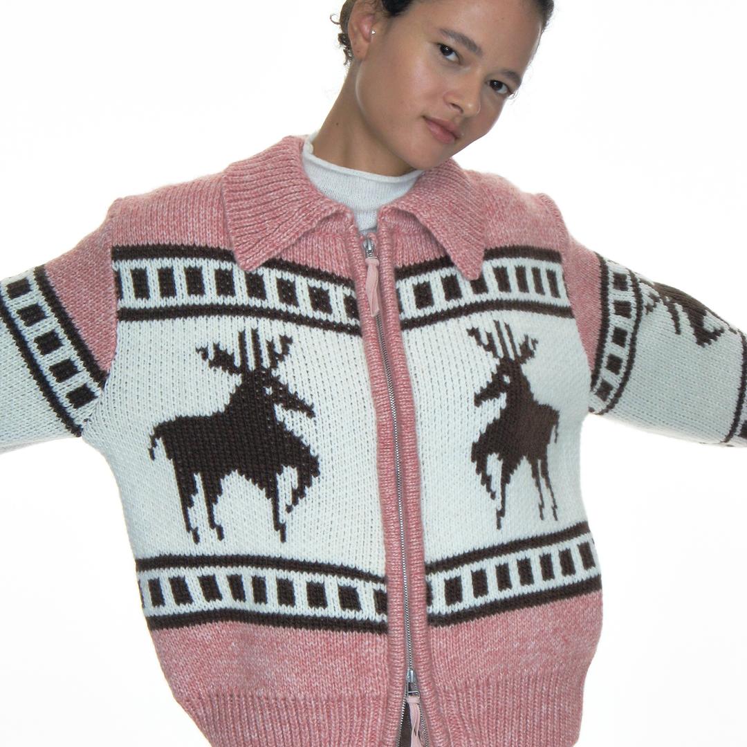 COWICHAN KNIT ZIP-UP CARDIGAN_PINK