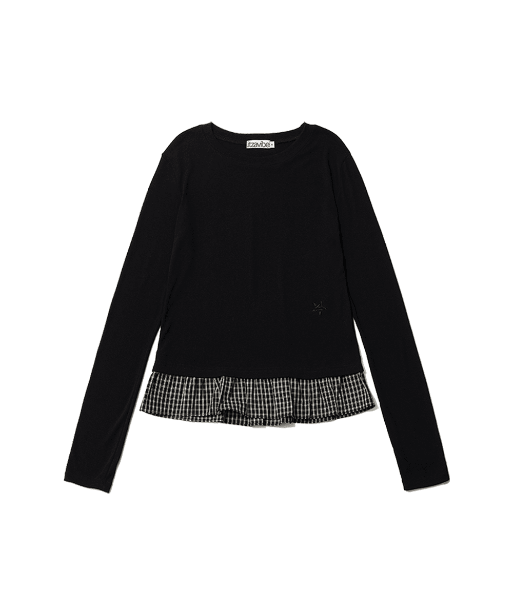 CHECK LAYERED LONG SLEEVE - BLACK