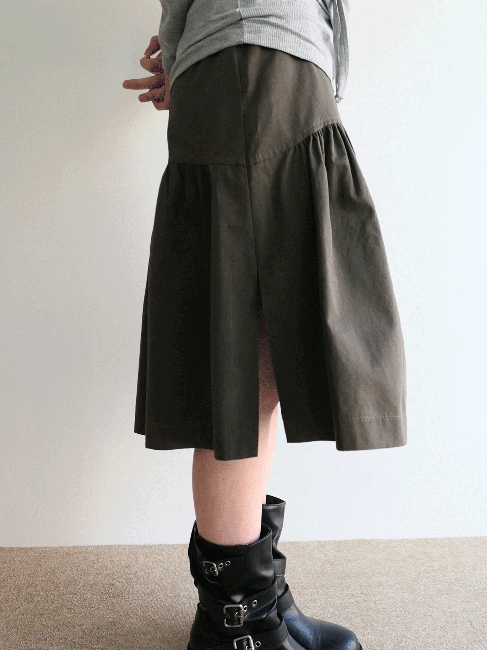 코튼 슬릿 미디 스커트 (2c)