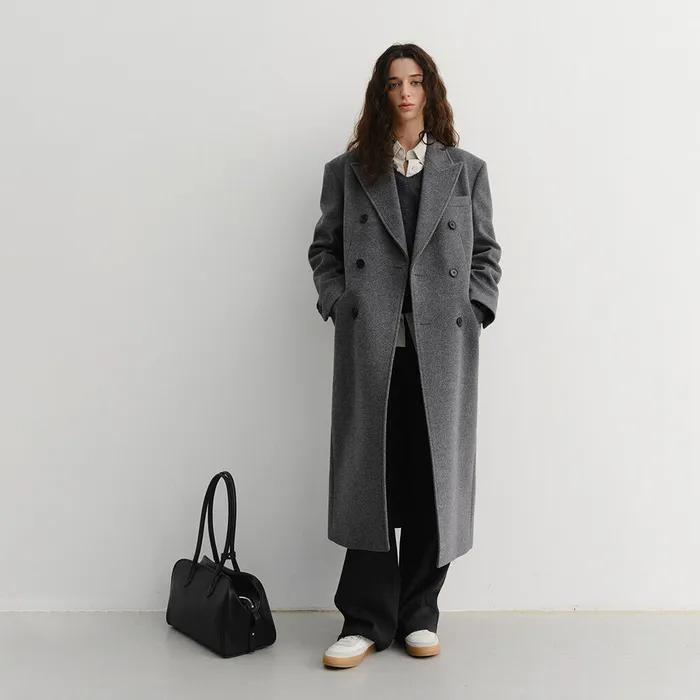 UNISEX TAILORED DOUBLE-BREASTED CASHMERE COAT MELANGE GREY_UDCO5D125G2
