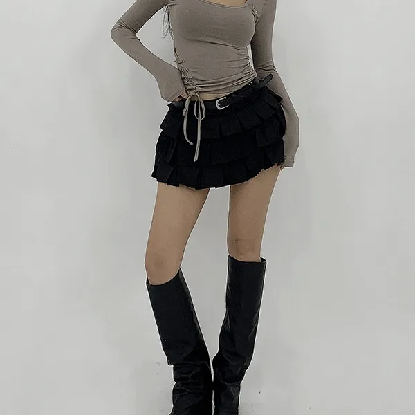 [벨트포함]이드 데일리 치마바지 플리츠 미니 스커트(블랙,화이트)