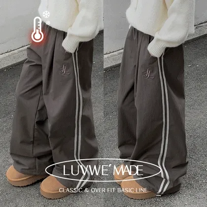 *🔥후끈[MADE/후리스안감💭] *고퀄보장* 비비 투웨이 스트링 도톰 기모 후리스 로고 자수 트랙  핀턱 트레이닝 와이드 팬츠 (5color)