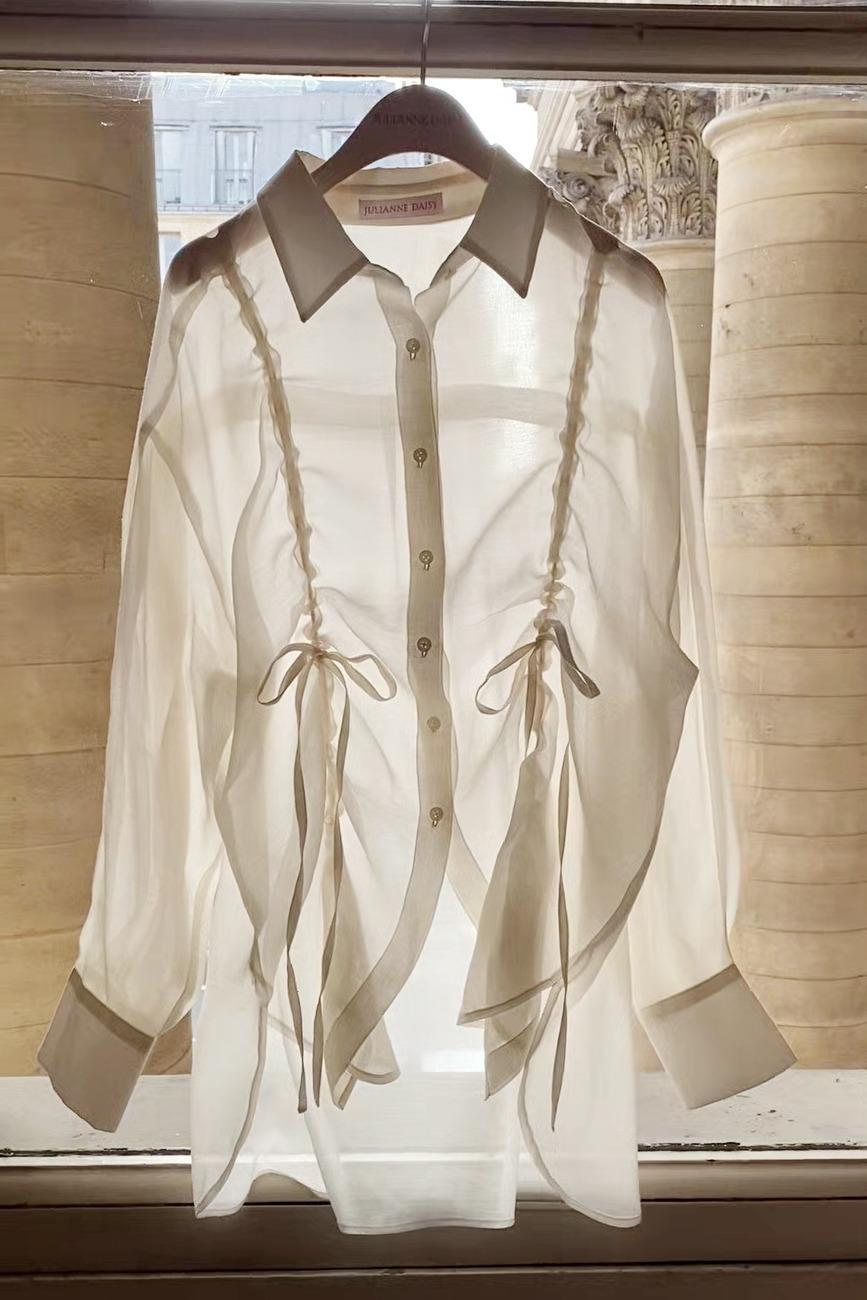 Dreamy Organza Shirring Blouse_Ivory