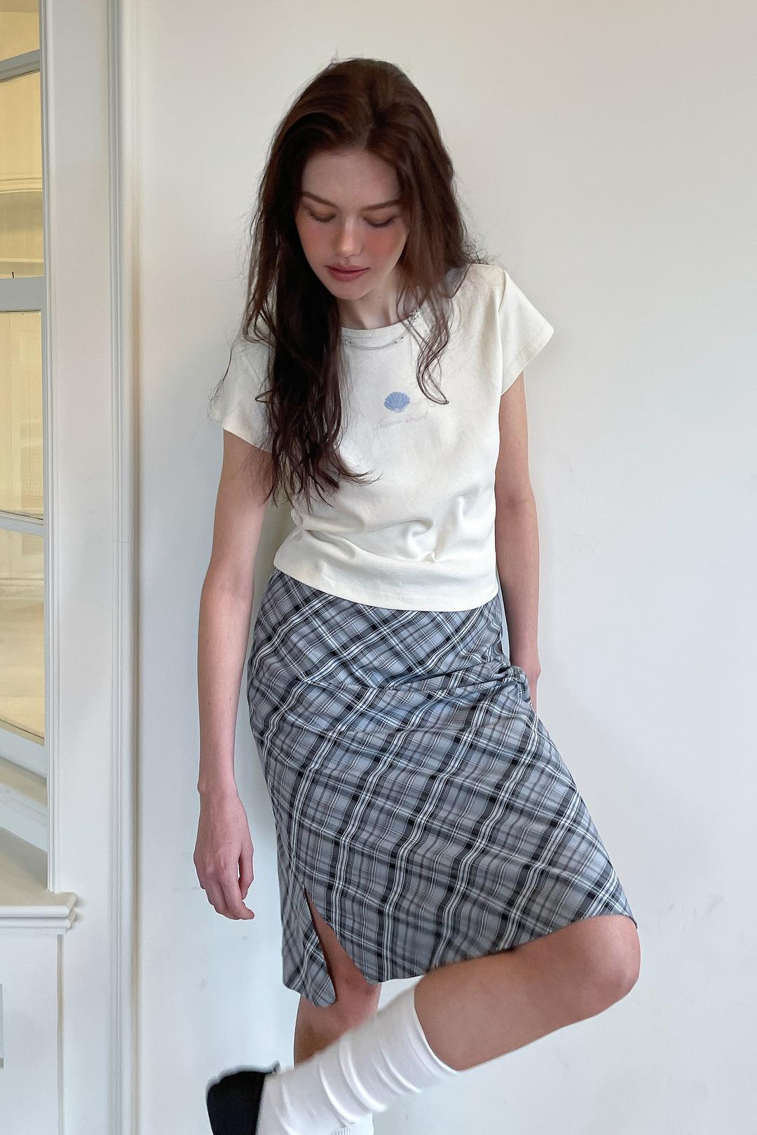 Check Long Skirt (cool grey)