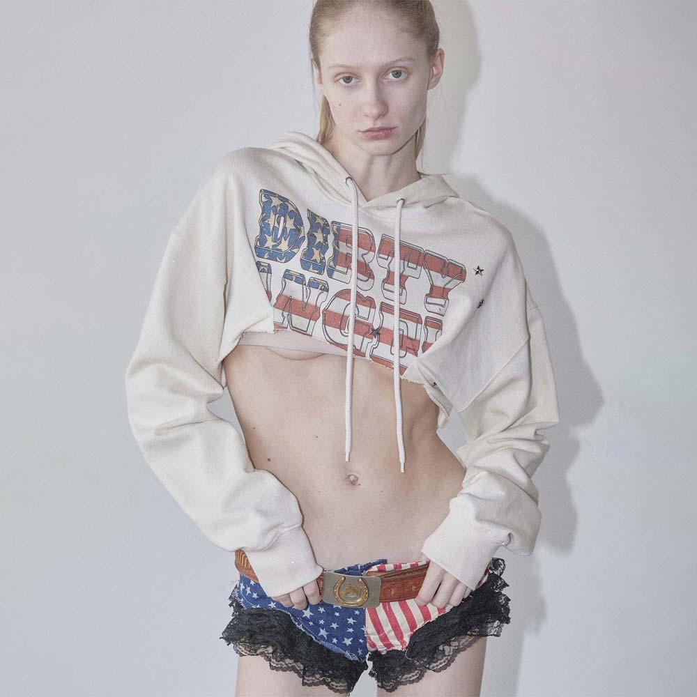 Glitter Flag Crop Hoodie Raw