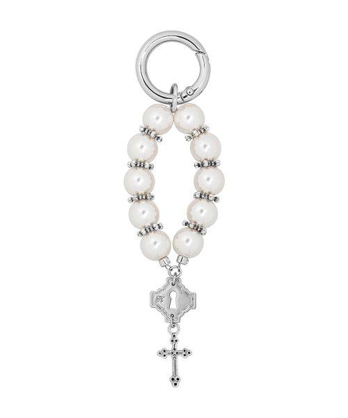 cross pearl key ring