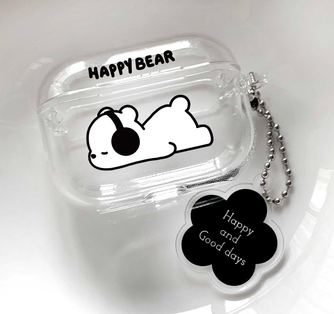 해피베어 곰돌이 프로2케이스 일러스트 심플 에어팟케이스 에어팟프로 에어팟3세대 귀여운 디자인 일러스트 파스텔톤 투명 반투명케이스 생일선물 케이스