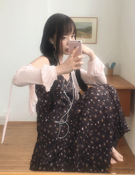 빈블 [빈티지/캉캉]  도르민 플라워 주름 롱 나시 원피스