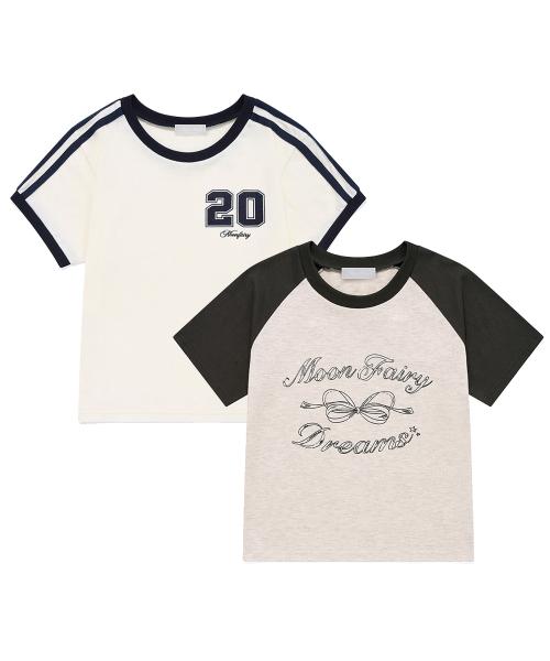 [SET] MF 모노 리본 래글런 티 + 페어리 넘버 크롭 티