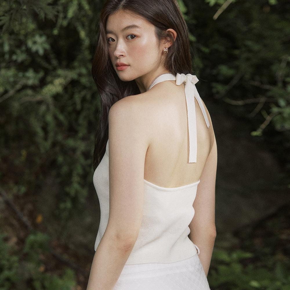 U halter neck t shirt - ivory