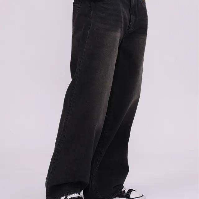 워싱 와이드 데님 팬츠 흑청