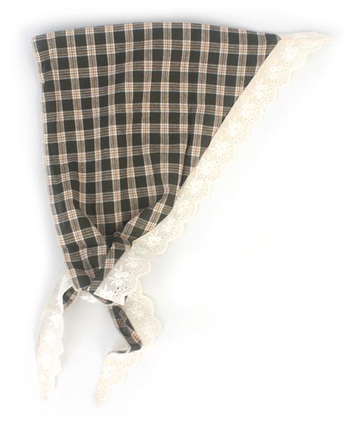 Check Scarf Green Lace Bonnet Hat 보닛햇