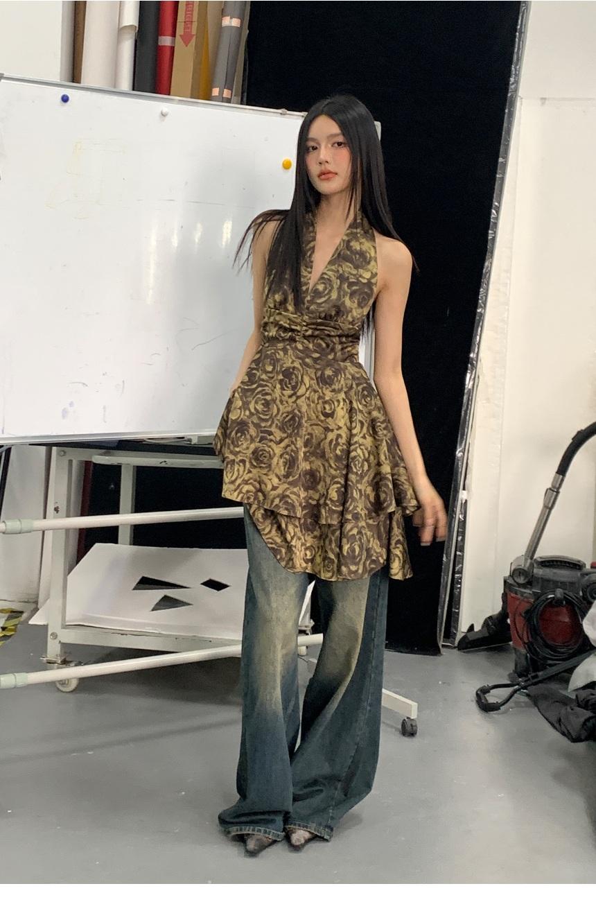 LINY LIBERTY double layer backless waist dress