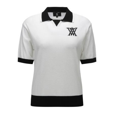 어뉴골프 WOMEN CHEST BIG LOGO COLLAR SHORT SWEATER_WH