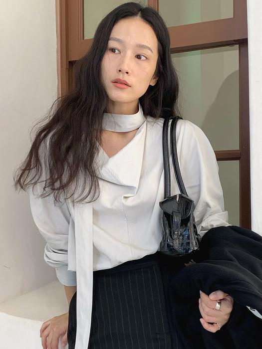 LT609 [명진 PICK] COWL NECK SCARF BALLOON BLOUSE, SOFT GREY