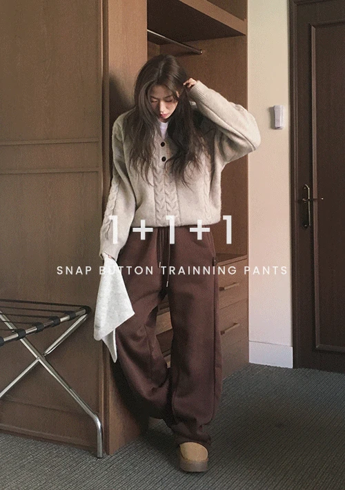 [1+1+1/기모/문의폭주❤️‍🔥] 쟌멜 스냅버튼 트레이닝 밴딩팬츠 (4color)