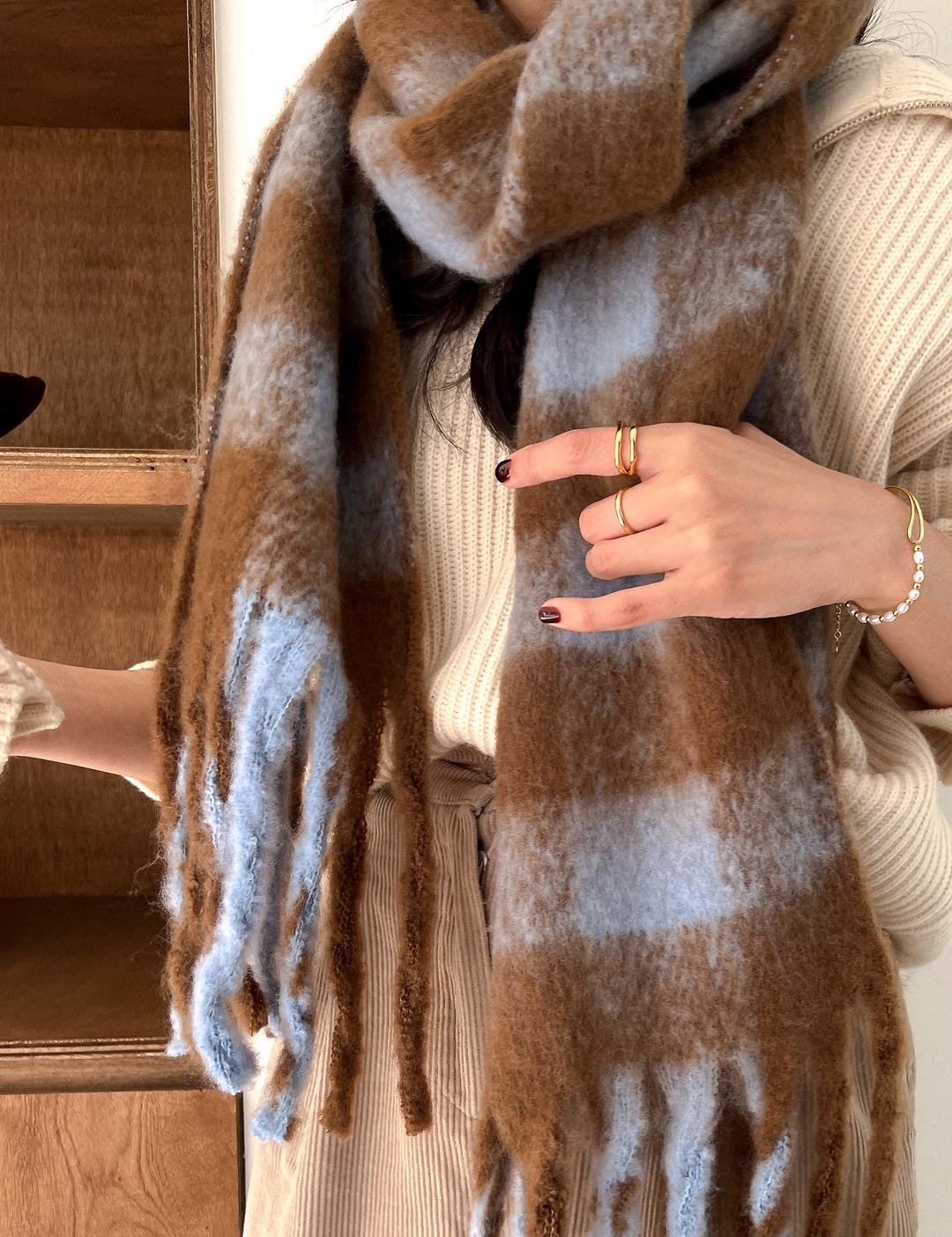 블루문 포근 대왕 수술 체크 가을겨울 니트 머플러 목도리