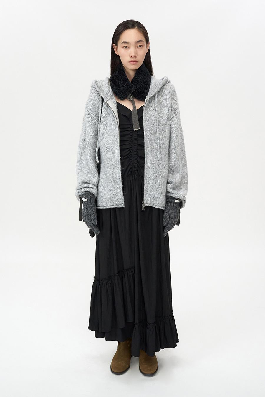 코지 니트 후드 집업 GREY