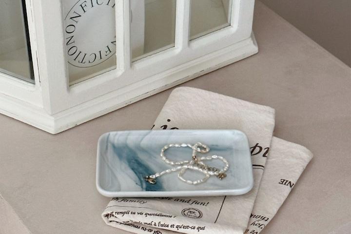 블루 마블 스퀘어 세라믹 트레이 악세사리 보관함