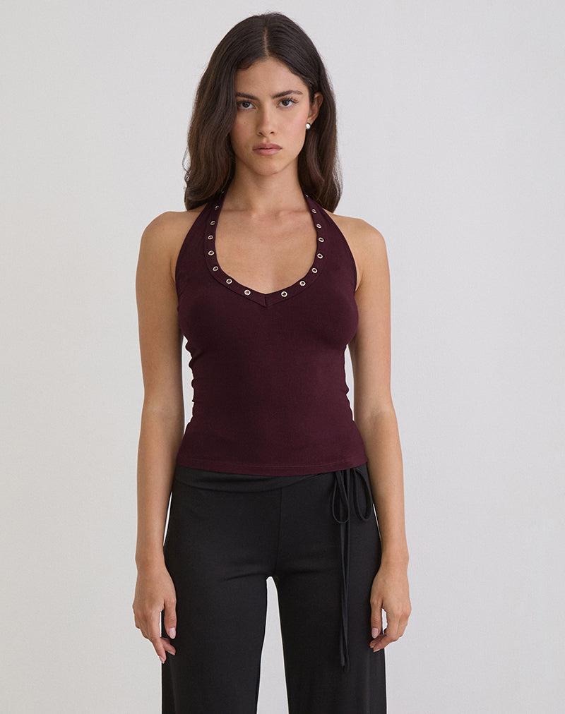 Jugo Halterneck Top in Redwood with Eyelets - XXS