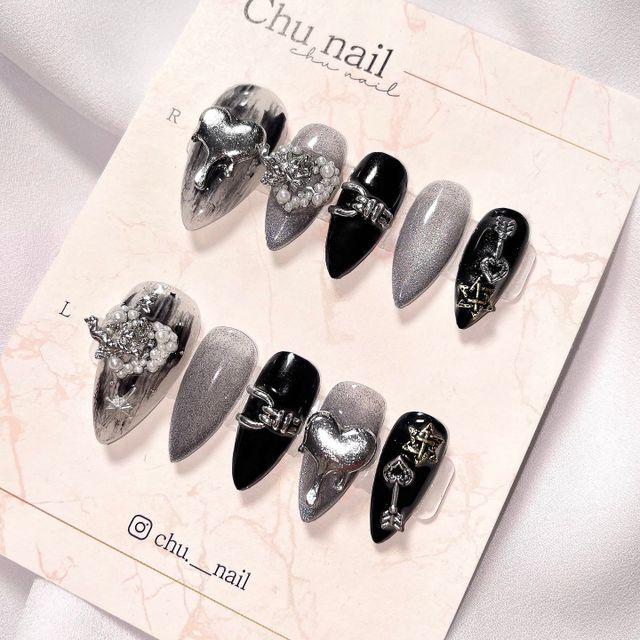 🖤*주문폭주* 힙한 아기천사하트 수제네일팁 ❣