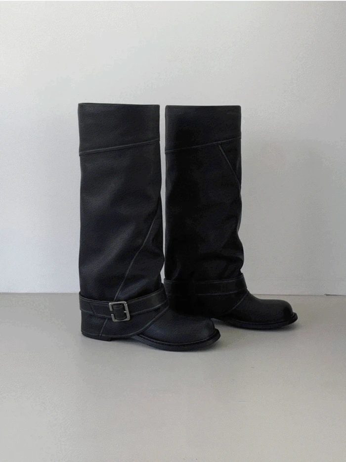one buckle mypic fold long boots