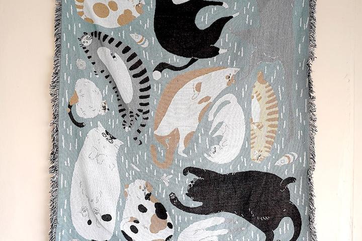 비비드 고양이 빈티지 소파커버/러그/블랭킷