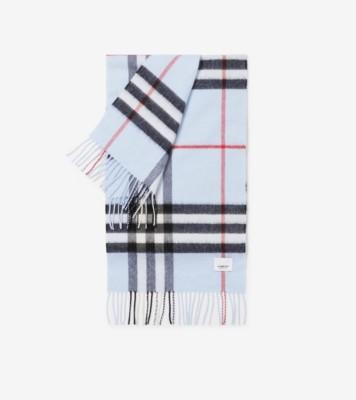 체크 캐시미어 스카프 (페일 블루) | 공식 Burberry®