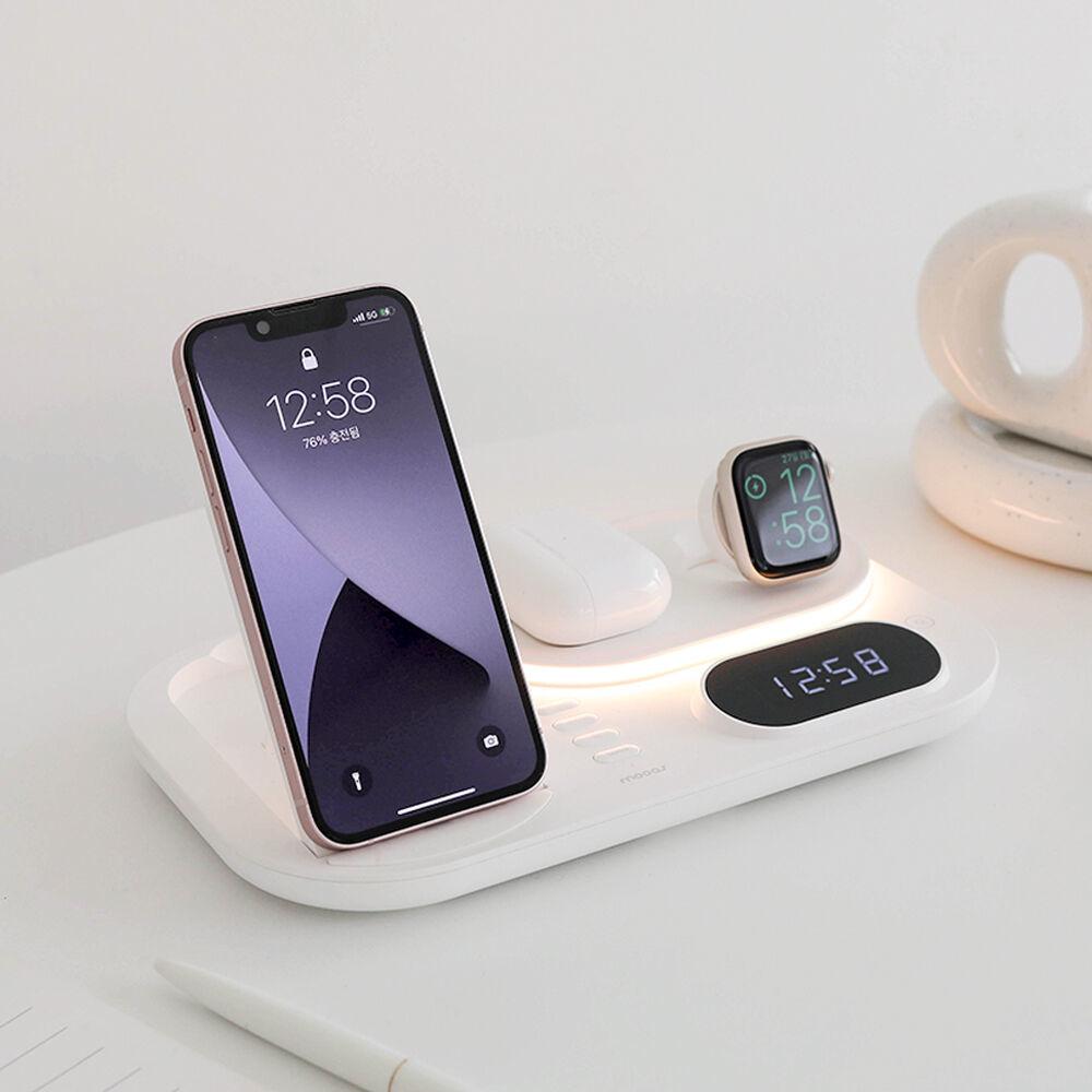 (★신규옵션) 무아스 올라운더 4 in 1 고속 무선충전 무드등 시계 어버이날 부모님선물