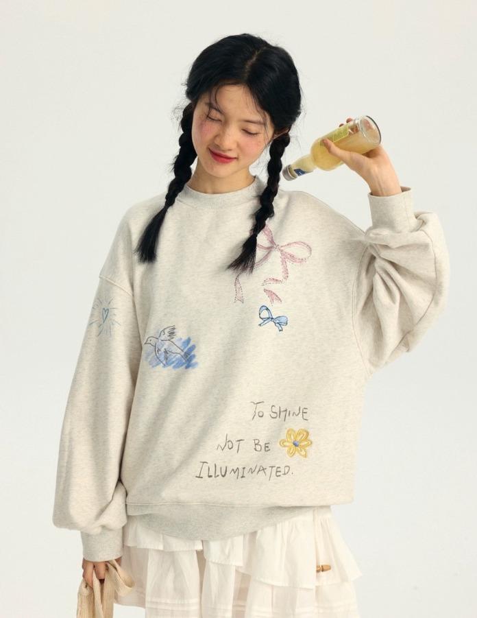 ODDMAKER 그래피티 프린트 맨투맨 (그레이)