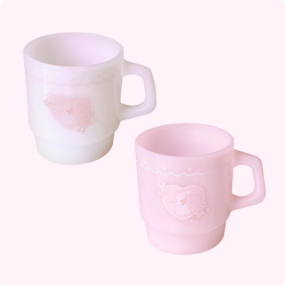 [드리미라이츠]cherry blossom rabbit milk glass mug