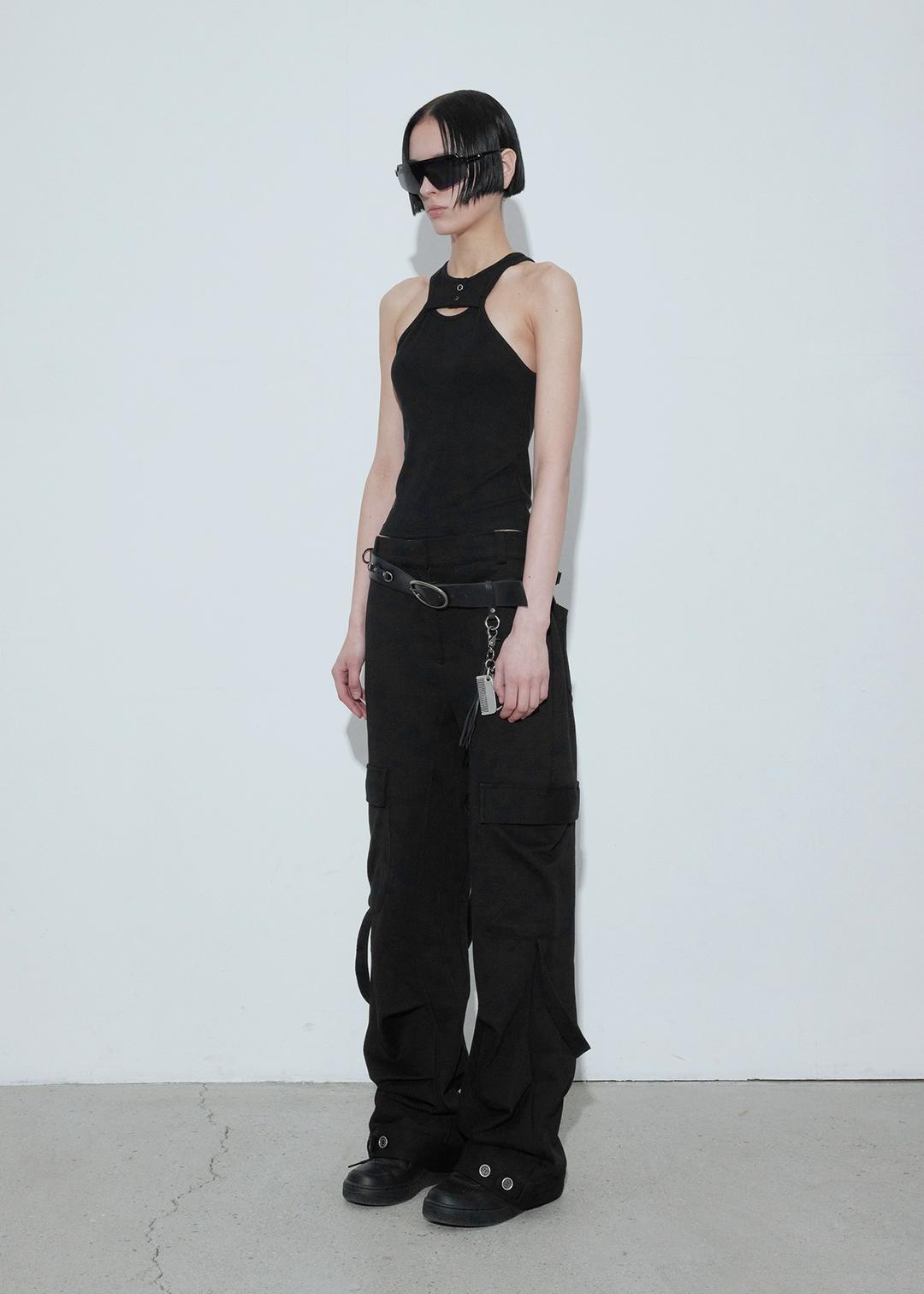 RIBBED SLIT TANKTOP, BLACK