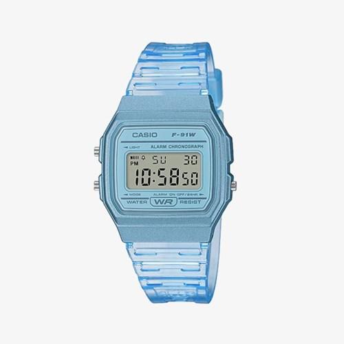 카시오 투명 남자여자 시계 F-91WS-2DF