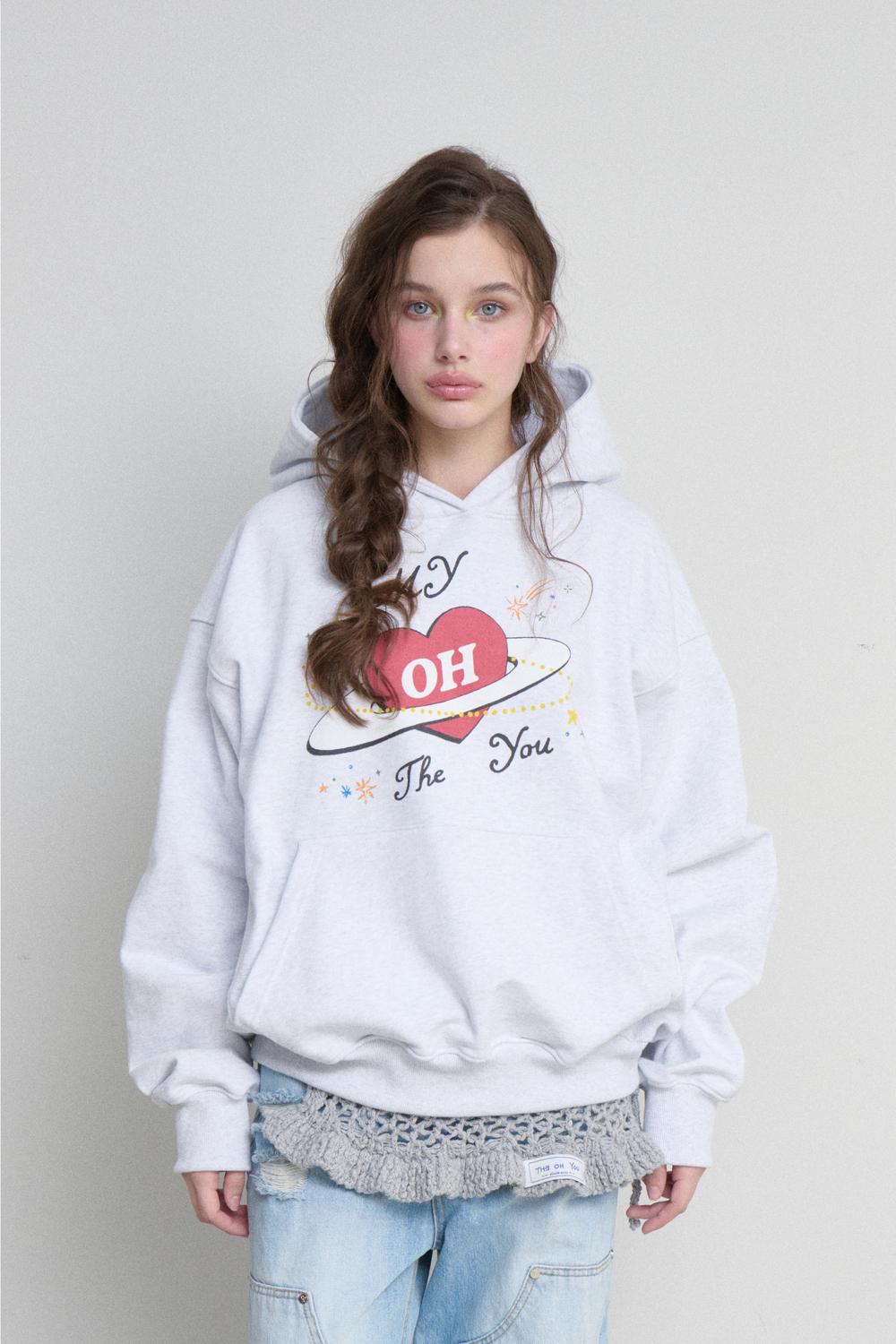 HEART PLANET HOODIE T (MELANGE GREY)
