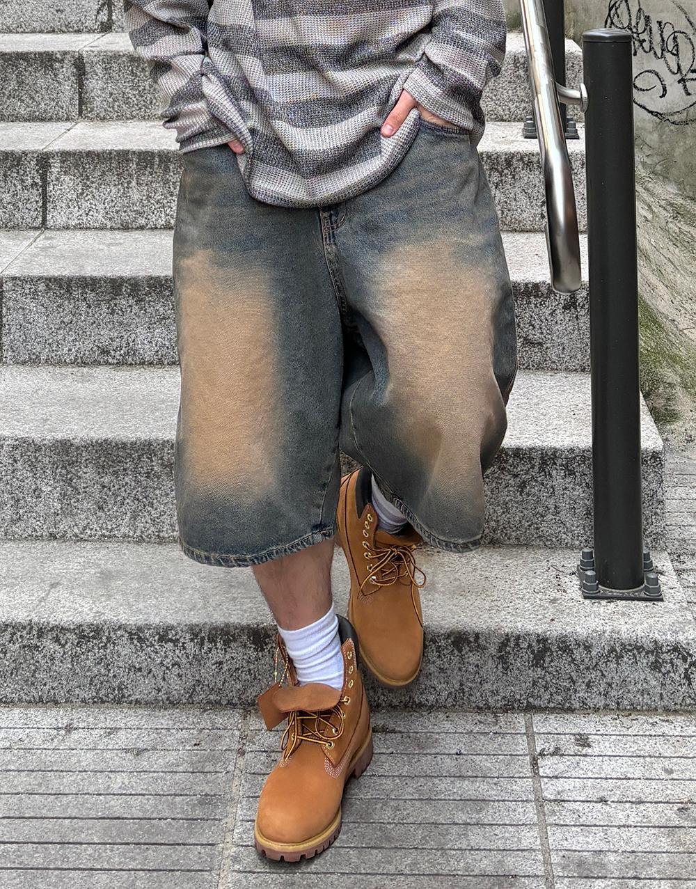 빈티지 워싱 버뮤다 데님 팬츠