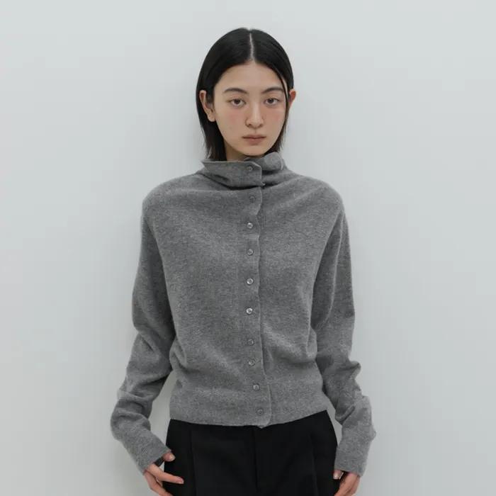 MERINO WOOL HIGHNECK CARDIGAN / MELANGE GREY