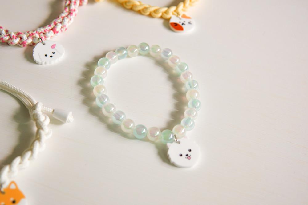 어디어디 일러스트 강아지 고양이 비즈 인식표 목걸이 오로라 핑크