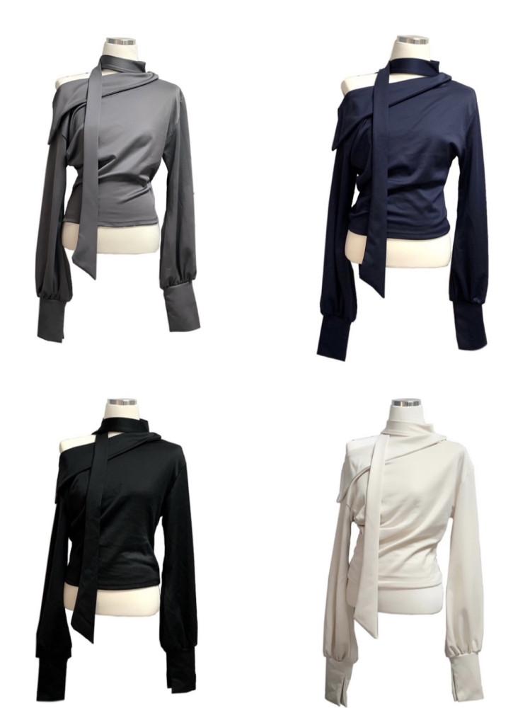(당일출고) Date Blouse 4colors 원오프 실키 스카프 블라우스