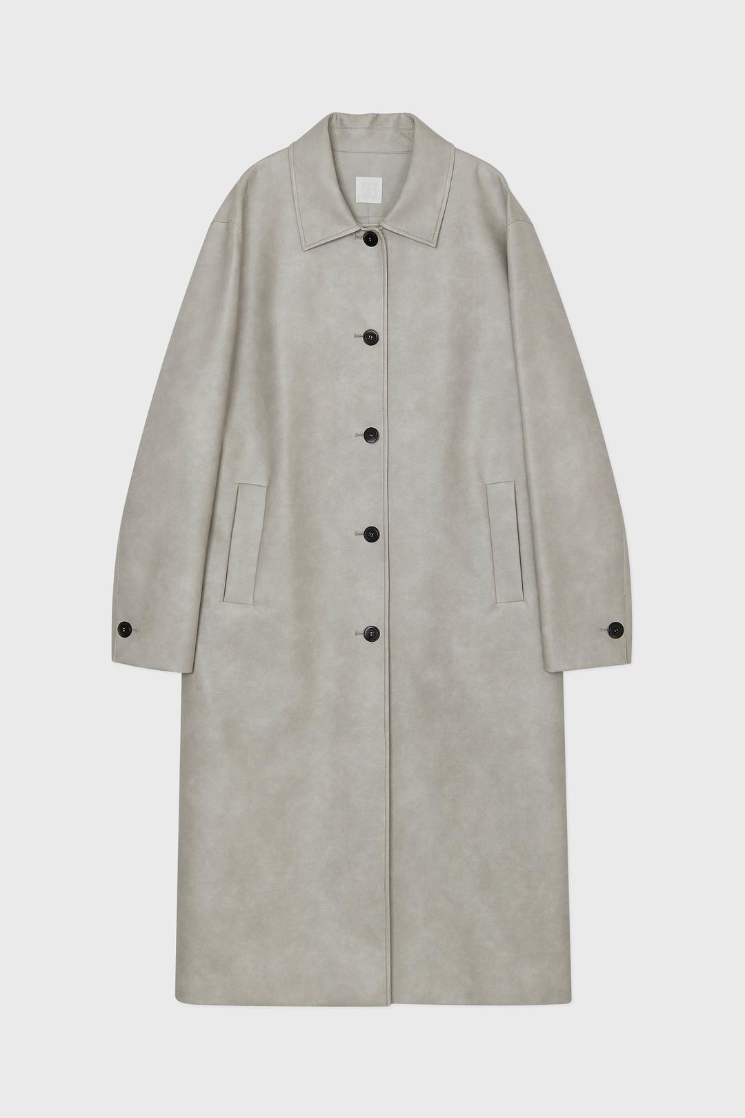 VEGAN LEATHER MAXI COAT, (GRAY)