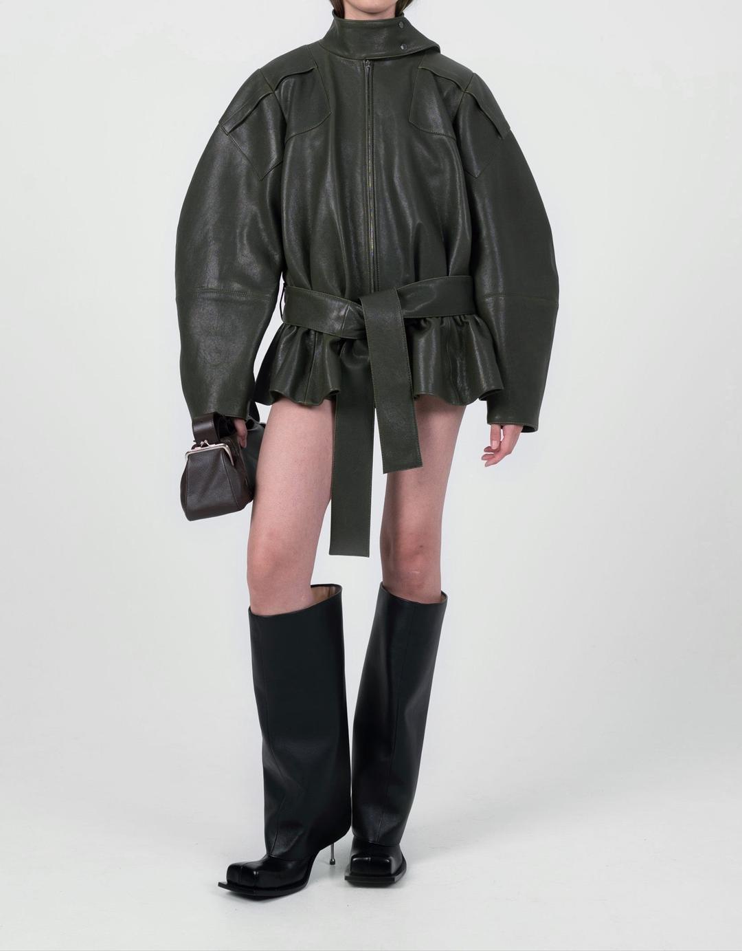 JULIA LEATHER JACKET IN KHAKI