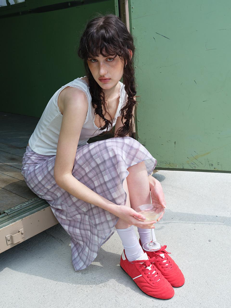 Check Midi Skirt, Pink